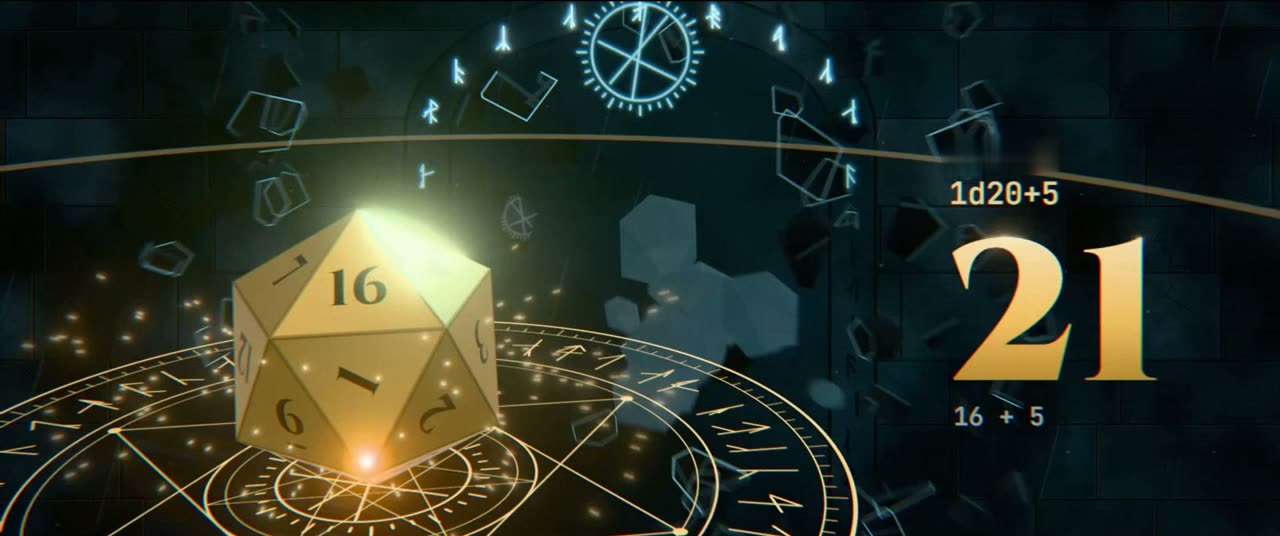 金色 d20 擲出 16，加 5 後攻擊總值 21